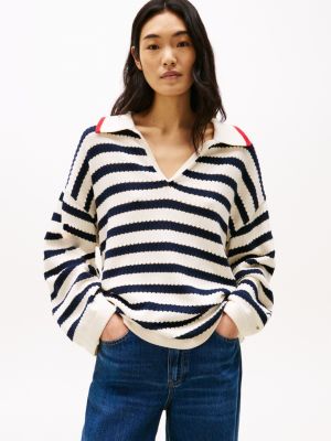 multi relaxed fit trui met ajourstrepen voor dames - tommy hilfiger