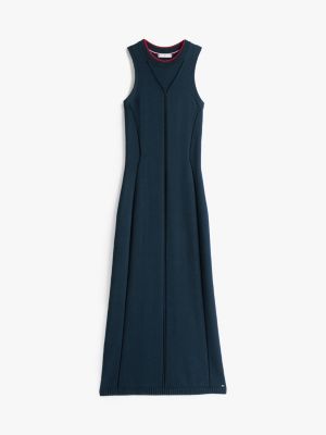 vestito lungo the sofia capsule in maglia blu da donne tommy hilfiger