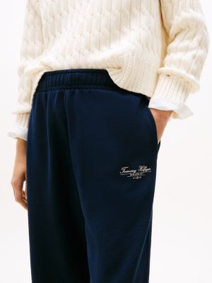 blau jogginghose mit logo und bündchen für damen - tommy hilfiger