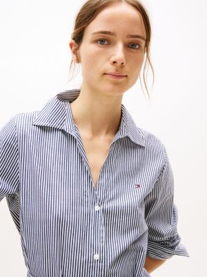 blue stripe poplin midi shirt dress for women tommy hilfiger