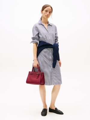 blue gestreepte poplin midi-overhemdjurk voor dames - tommy hilfiger