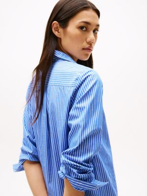 blue stripe poplin midi shirt dress for women tommy hilfiger