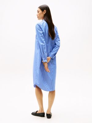 blue stripe poplin midi shirt dress for women tommy hilfiger