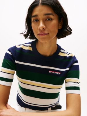 multi hilfiger sailing cropped short sleeve jumper for women tommy hilfiger