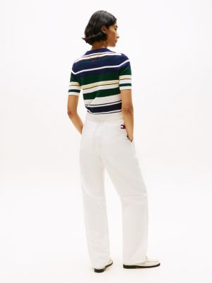 multi hilfiger sailing cropped short sleeve jumper for women tommy hilfiger