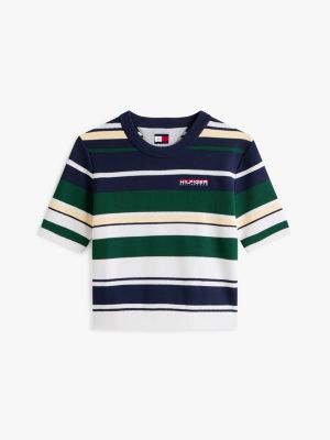 multi hilfiger sailing cropped short sleeve jumper for women tommy hilfiger