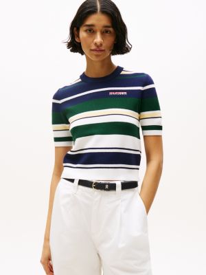 multi hilfiger sailing cropped short sleeve jumper for women tommy hilfiger