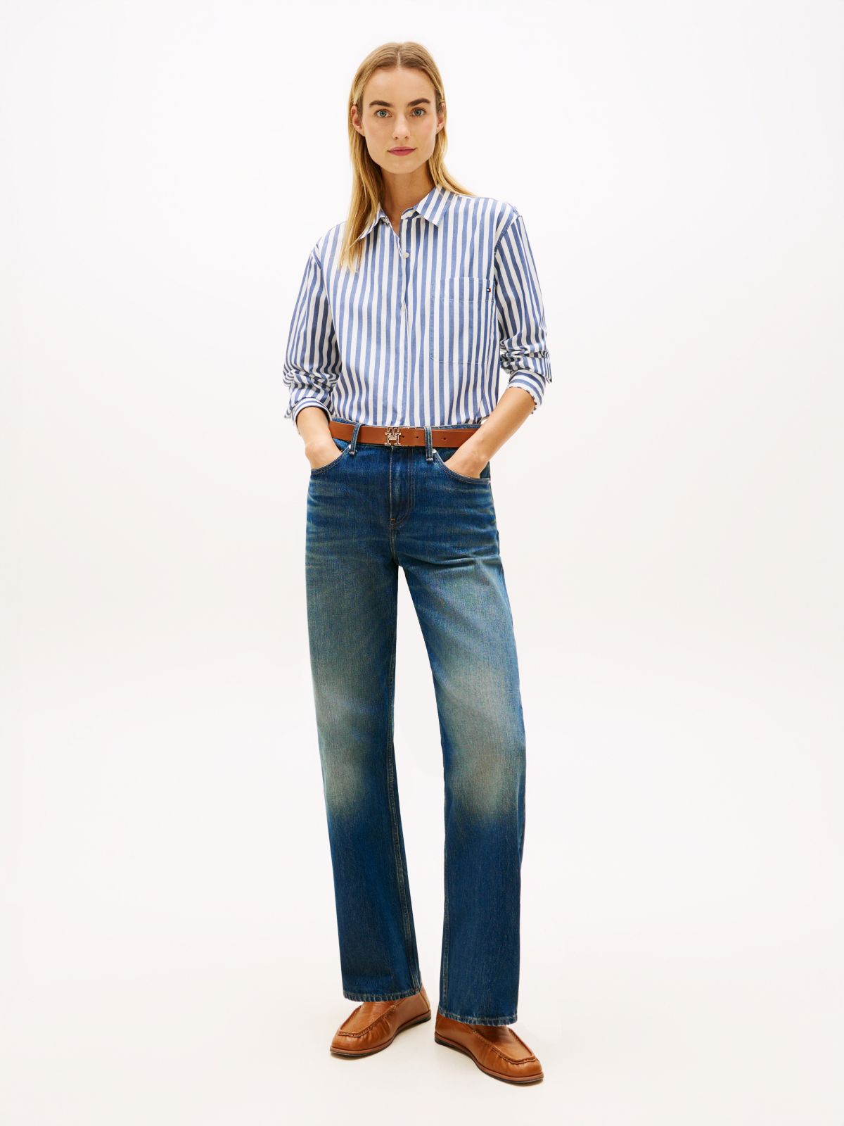 Classic Oversized Fit Logo Poplin Shirt — White