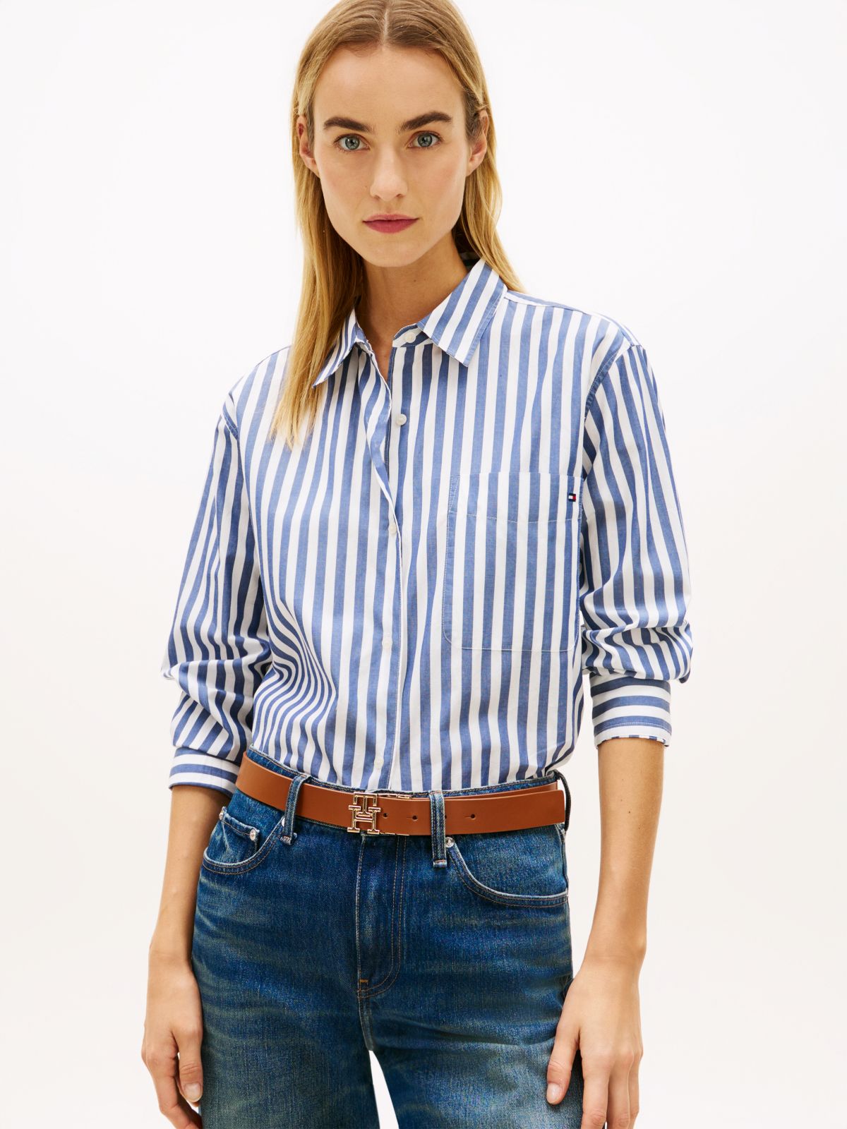 Classic Oversized Fit Logo Poplin Shirt — White
