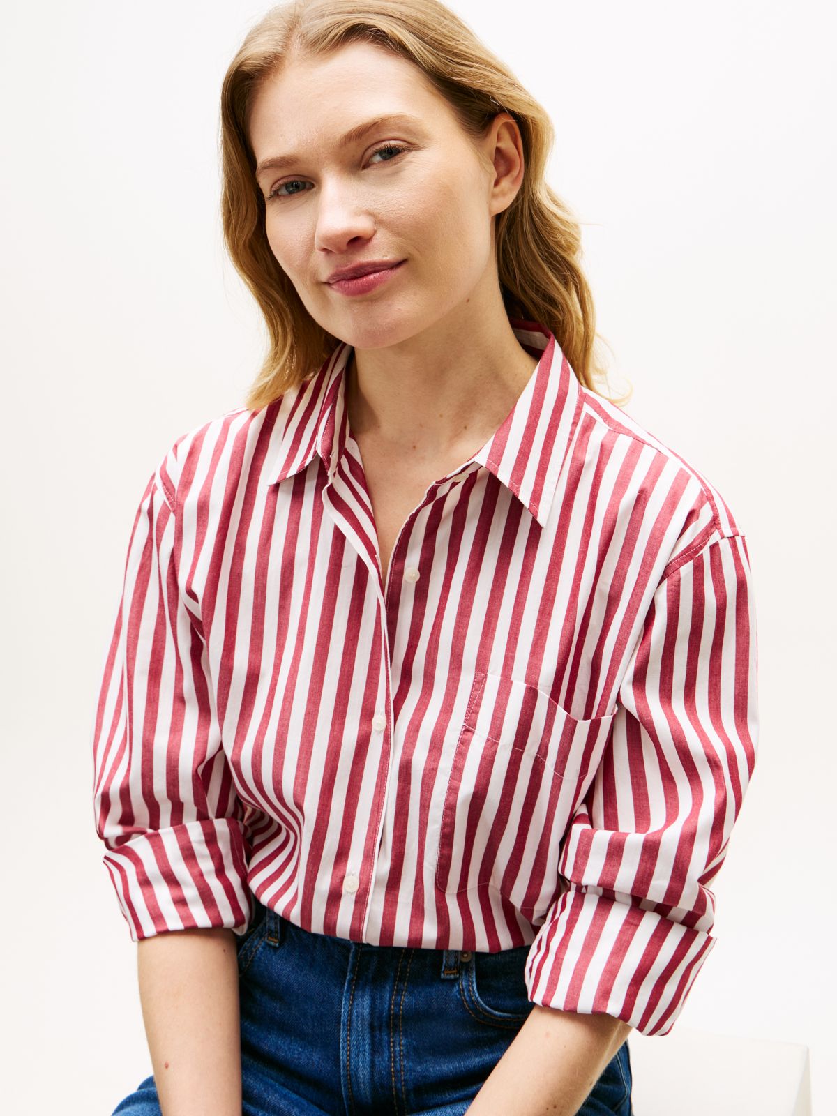 Classic Oversized Fit Logo Poplin Shirt — Beige