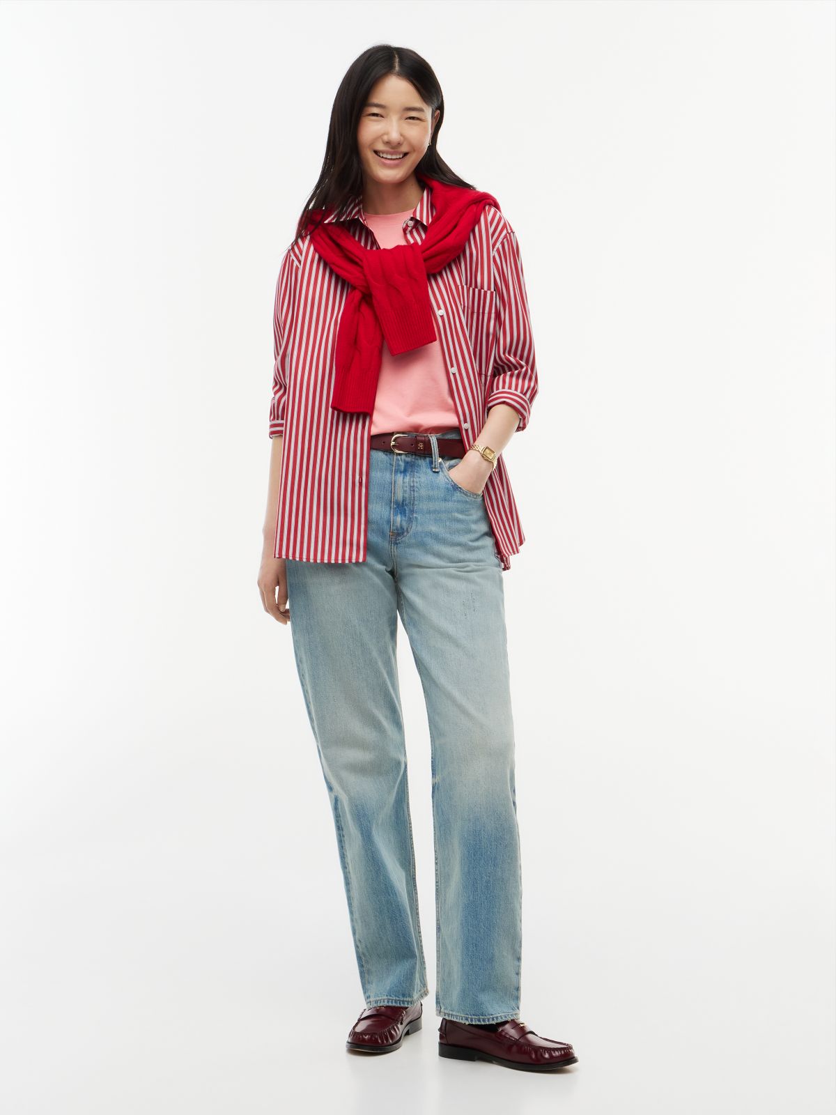 Classic Oversized Fit Logo Poplin Shirt — Red