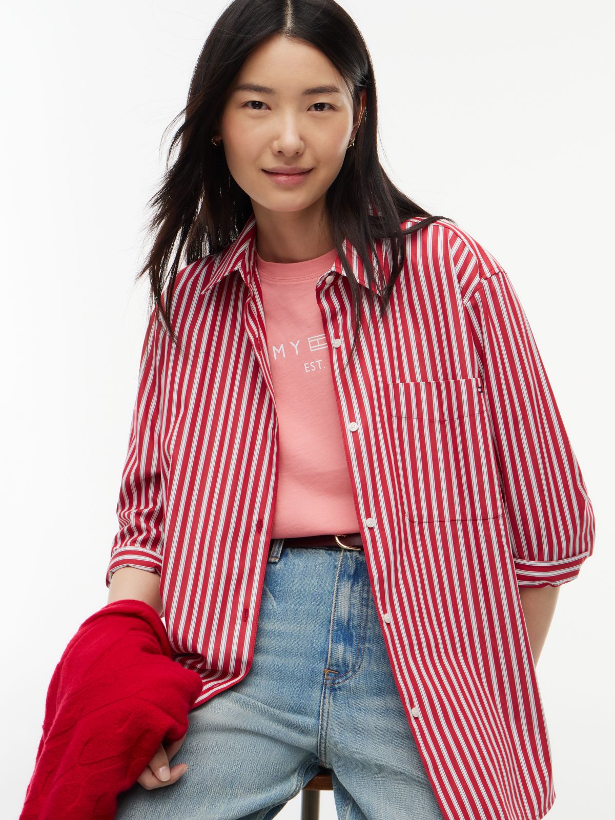 Classic Oversized Fit Logo Poplin Shirt — Red