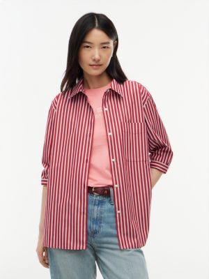 red klassische oversized fit popeline-bluse mit wappen für damen - tommy hilfiger