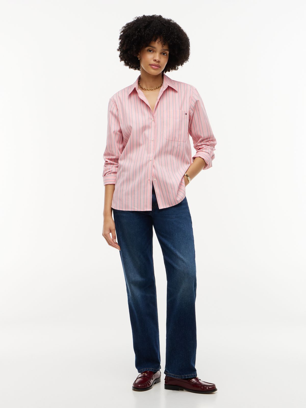Classic Oversized Fit Logo Poplin Shirt — White