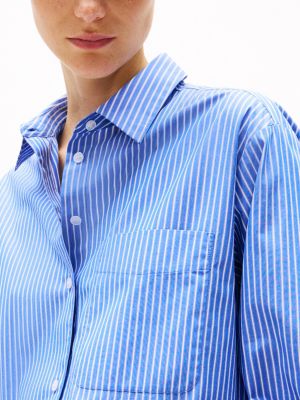 camicia oversize in popeline blu da donne tommy hilfiger