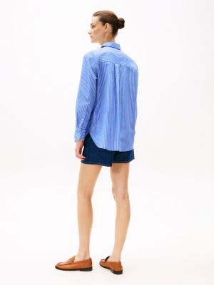 camicia oversize in popeline blu da donne tommy hilfiger