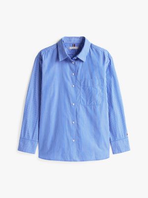 camicia oversize in popeline blu da donne tommy hilfiger