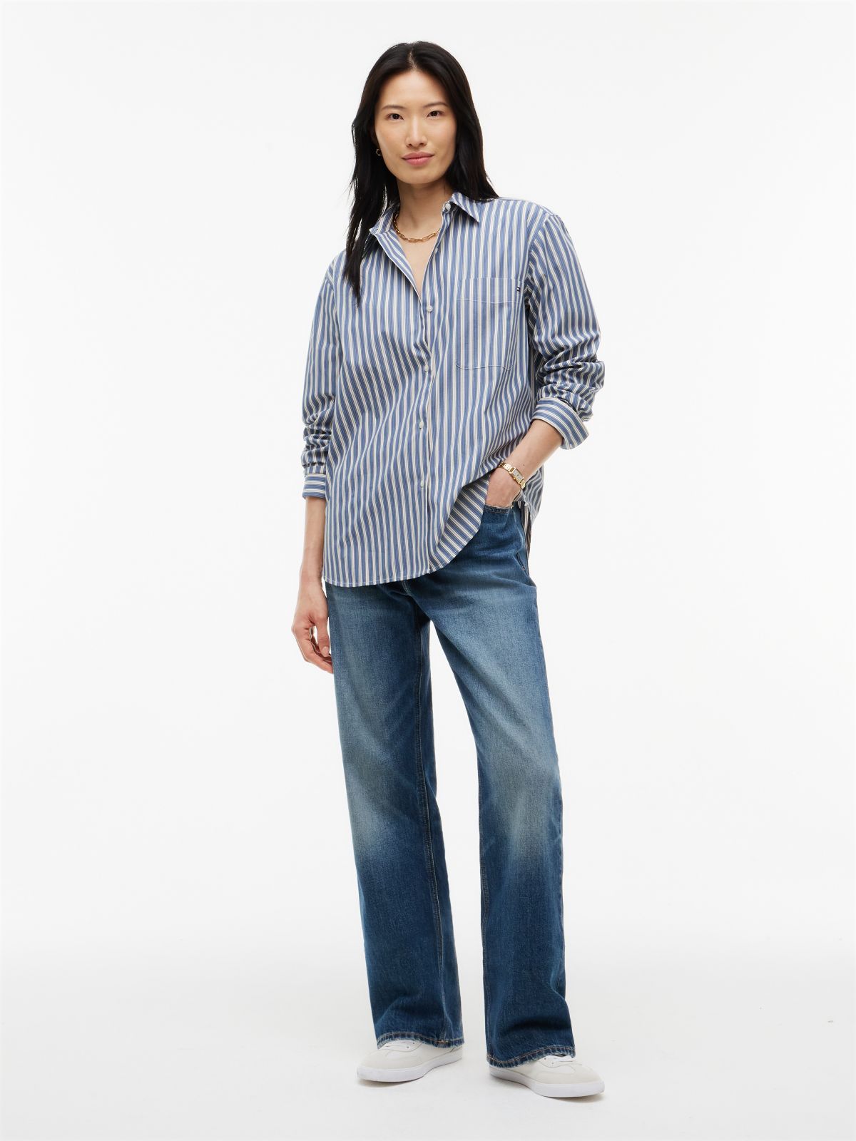Classic Oversized Fit Logo Poplin Shirt — Blue