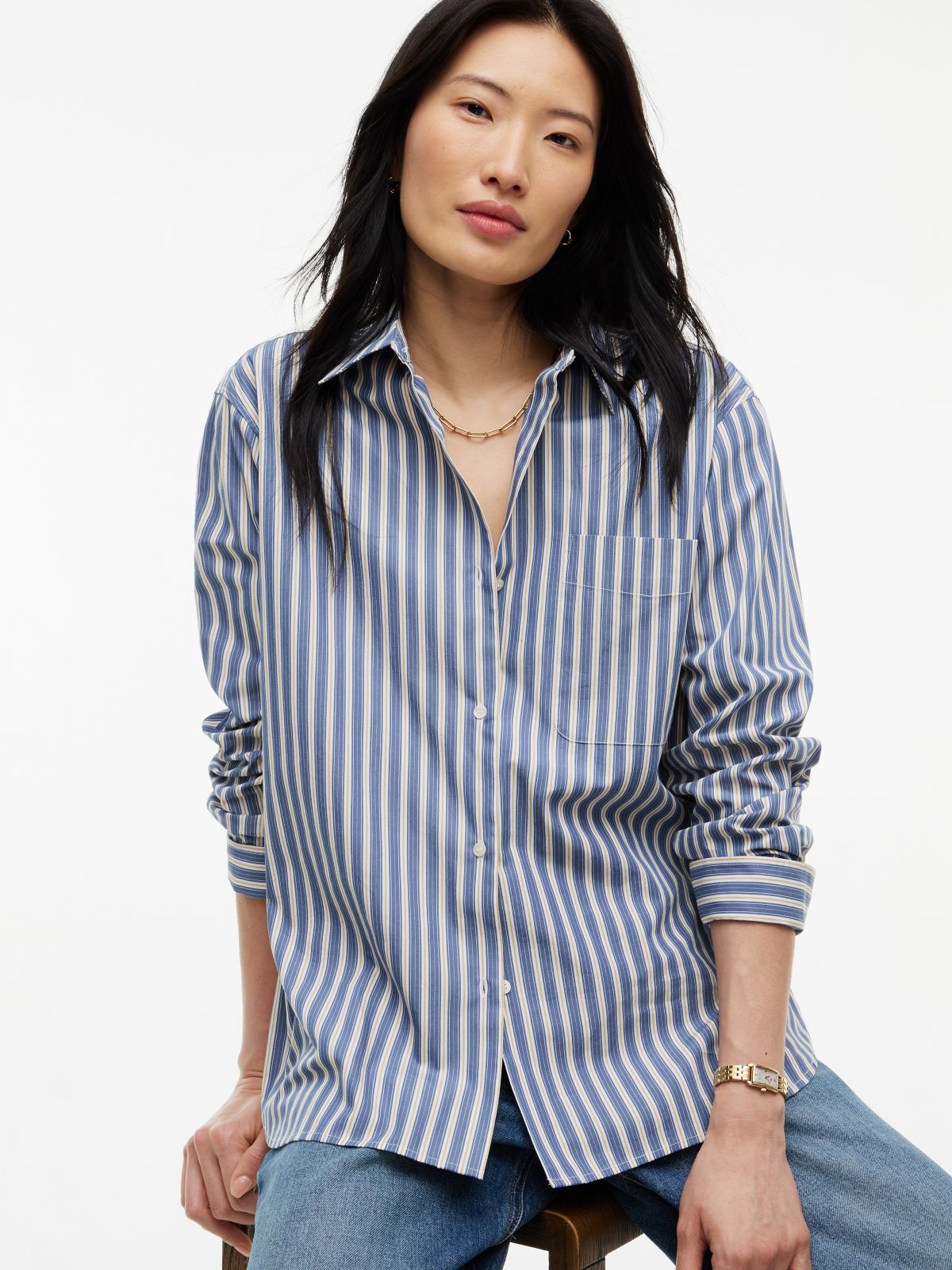 Classic Oversized Fit Logo Poplin Shirt — Blue