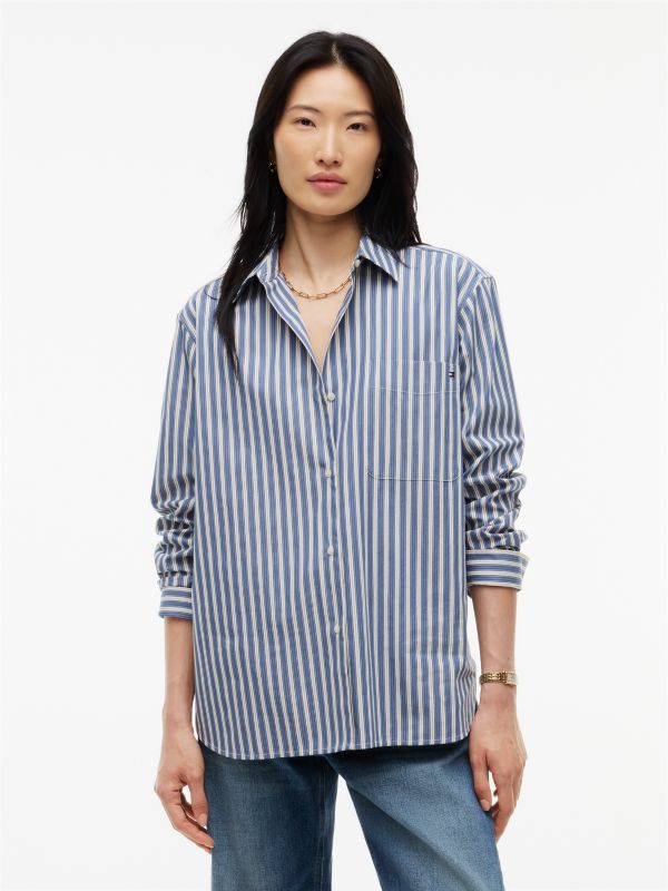 Classic Oversized Fit Logo Poplin Shirt — Blue