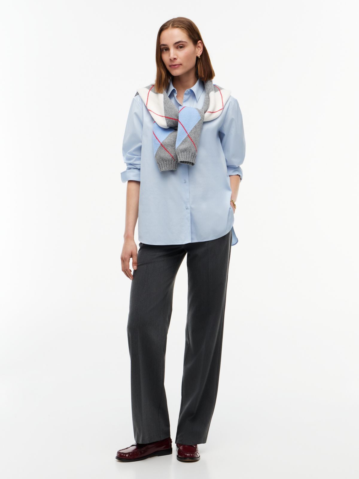 Classic Oversized Fit Logo Poplin Shirt — Blue