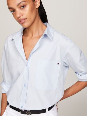 camicia oversize in popeline blu da donne tommy hilfiger