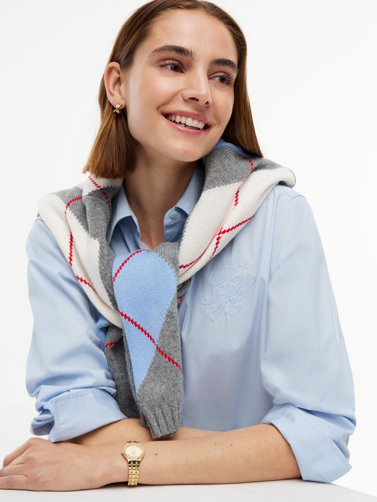 Classic Oversized Fit Logo Poplin Shirt — Blue