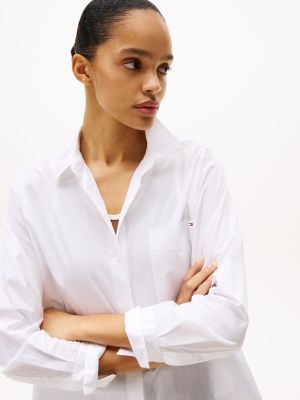 white oversized fit stripe shirt for women tommy hilfiger