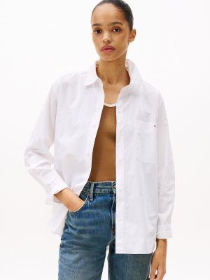 white oversized fit stripe shirt for women tommy hilfiger