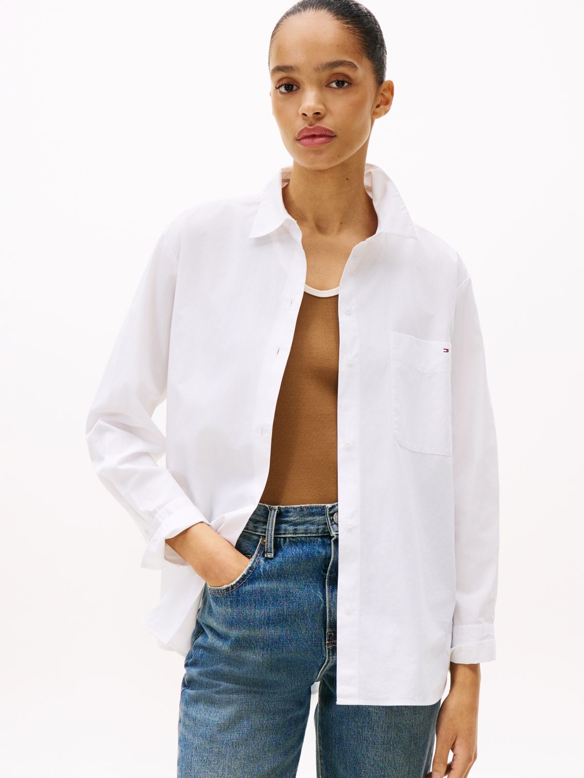 Classic Oversized Fit Logo Poplin Shirt — White