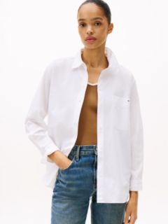 Classic Oversized Fit Logo Poplin Shirt — White 1