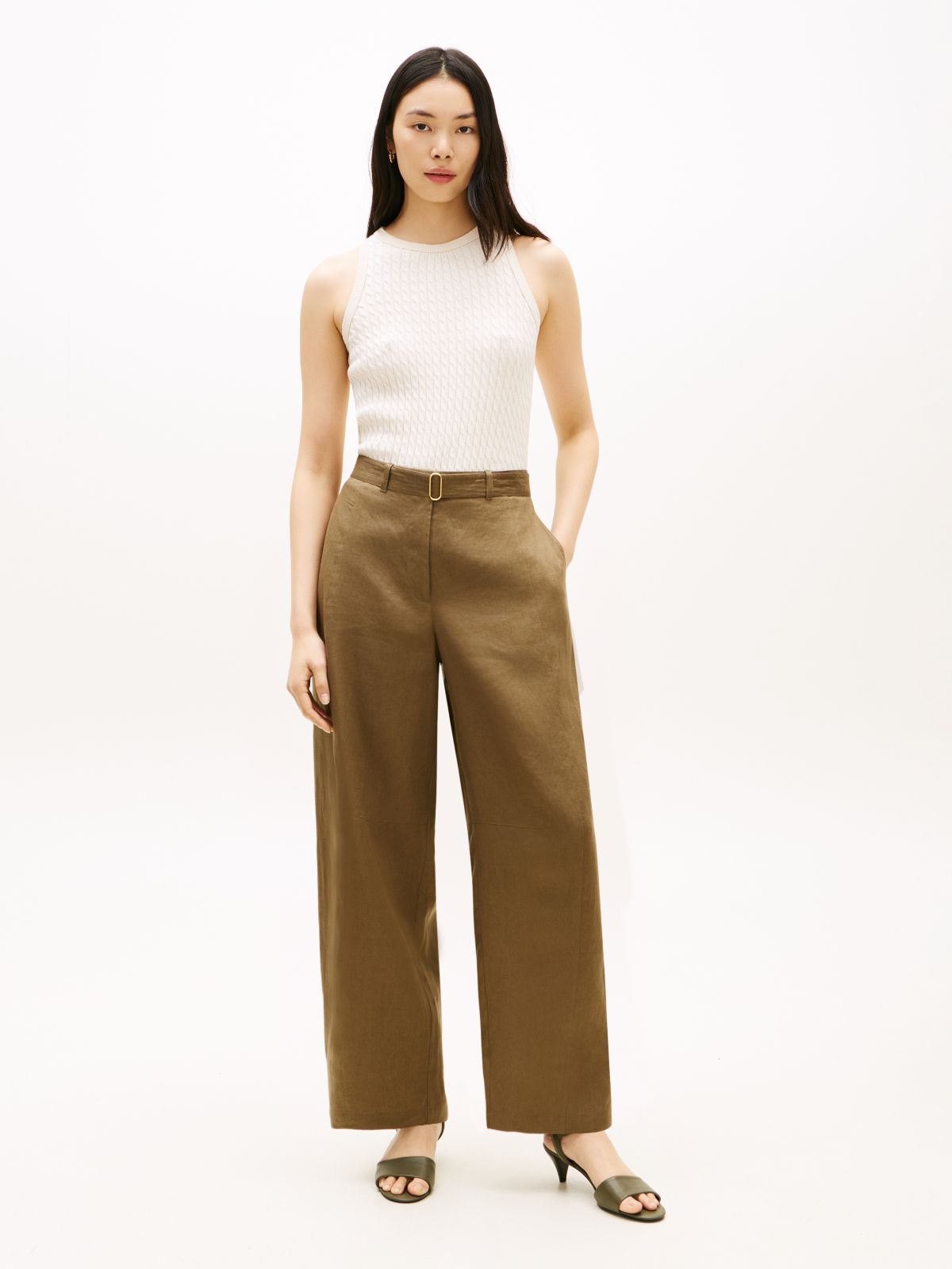 Cable Knit Slim Sweater Vest — Beige