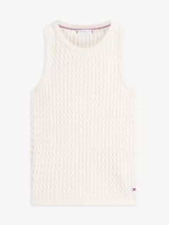 Cable Knit Slim Sweater Vest — Beige 5