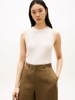 Cable Knit Slim Sweater Vest — Beige 1
