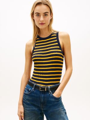 blue cable knit slim sweater vest for women tommy hilfiger