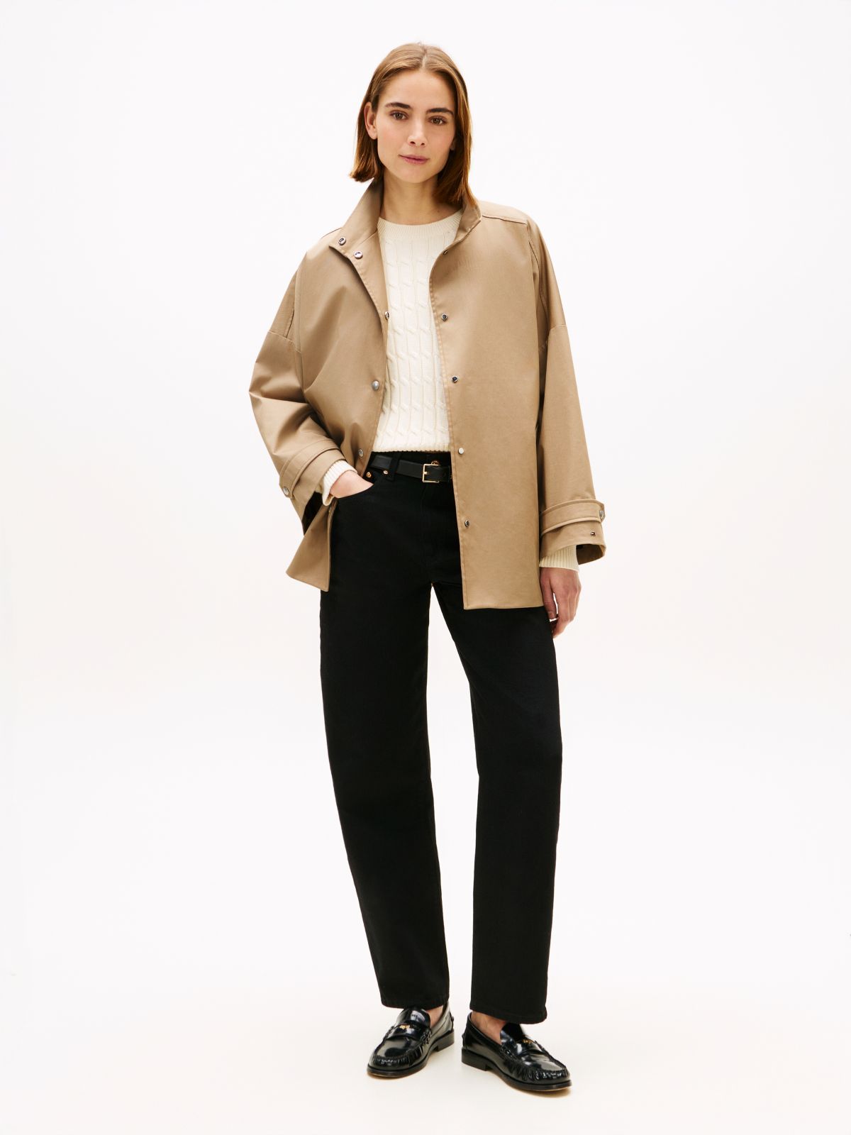 Water Repellent Oversized Car Coat — Beige