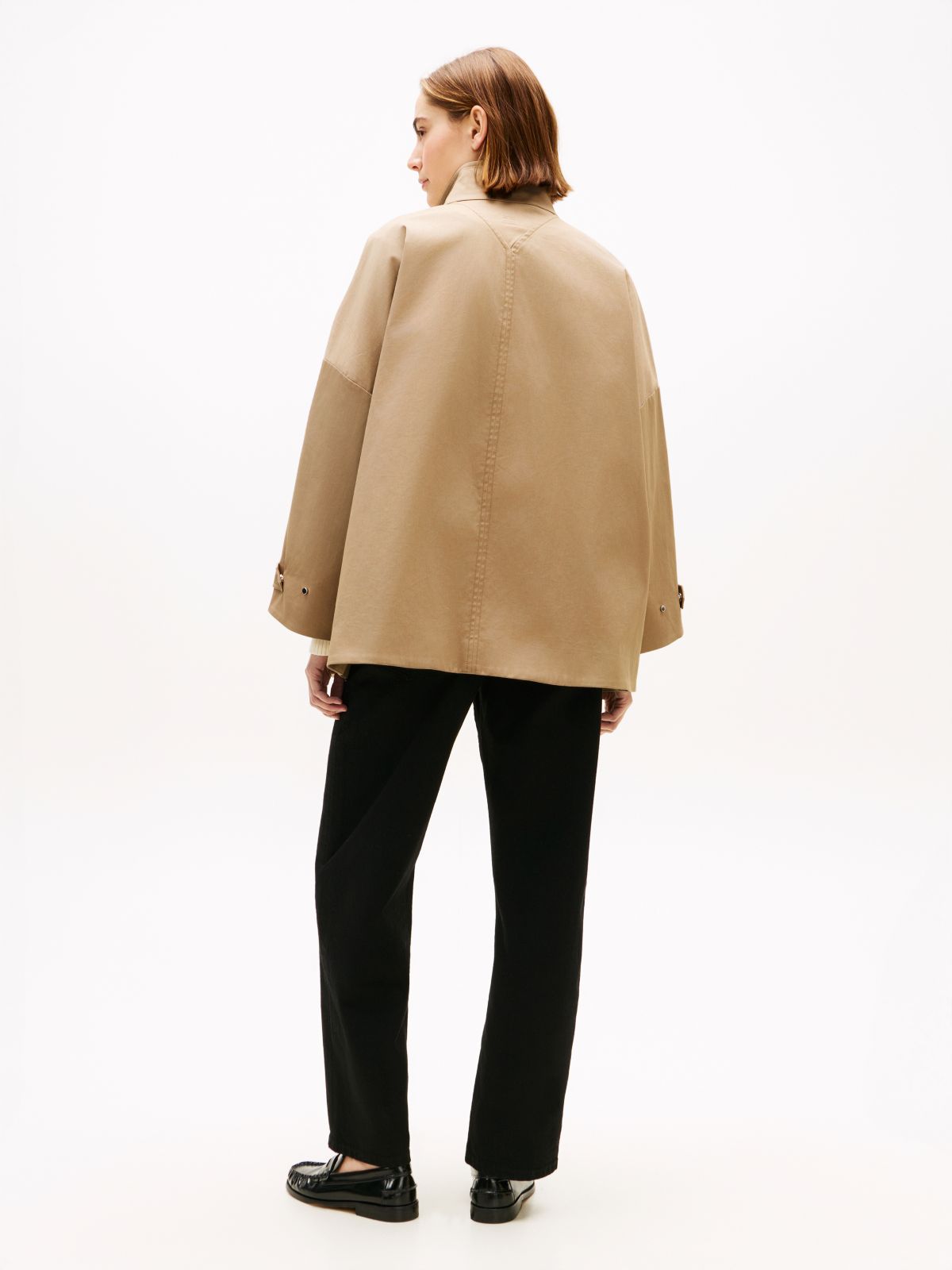 Water Repellent Oversized Car Coat — Beige