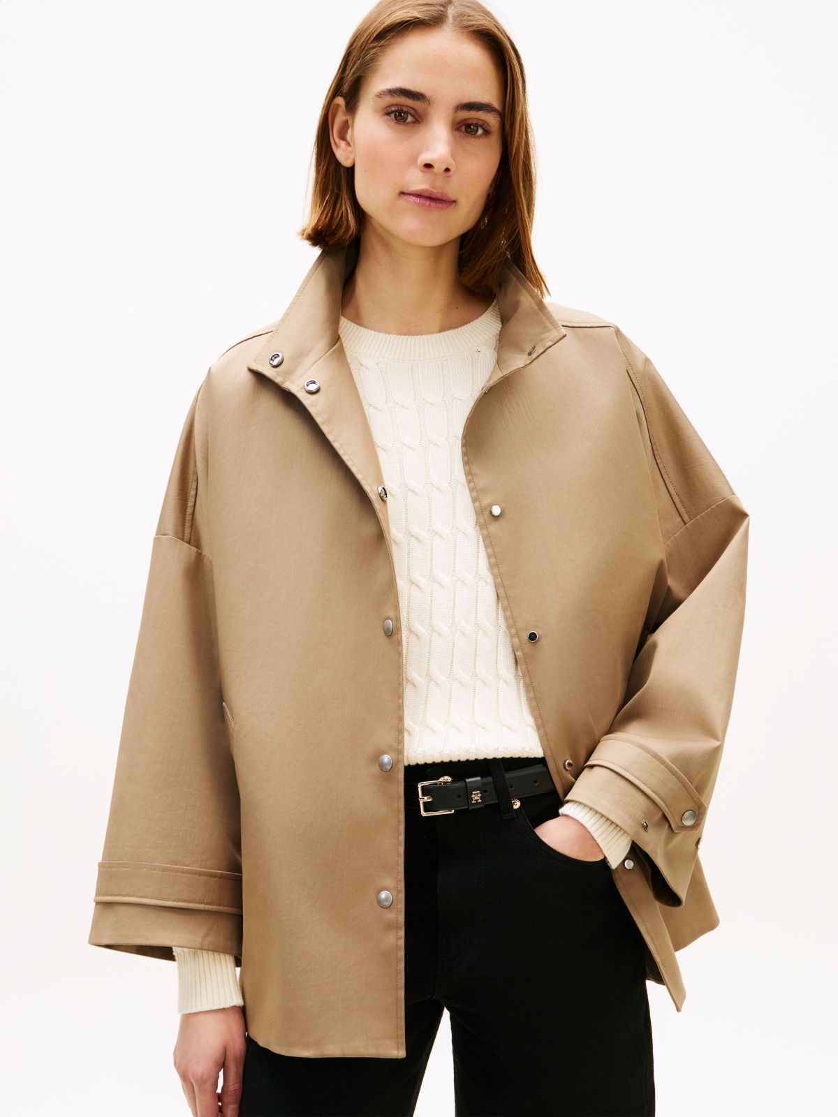 Water Repellent Oversized Car Coat — Beige