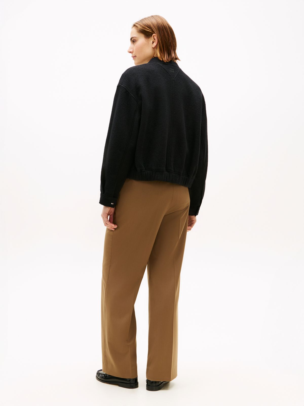Textured Wool Blend Bomber Jacket — Black