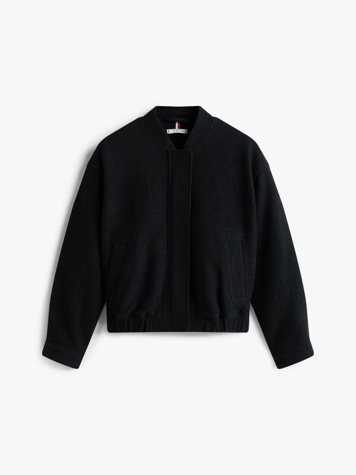 Textured Wool Blend Bomber Jacket — Black