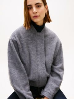 Textured Wool Blend Bomber Jacket — Grey 2