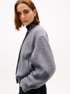 Textured Wool Blend Bomber Jacket — Grey 5