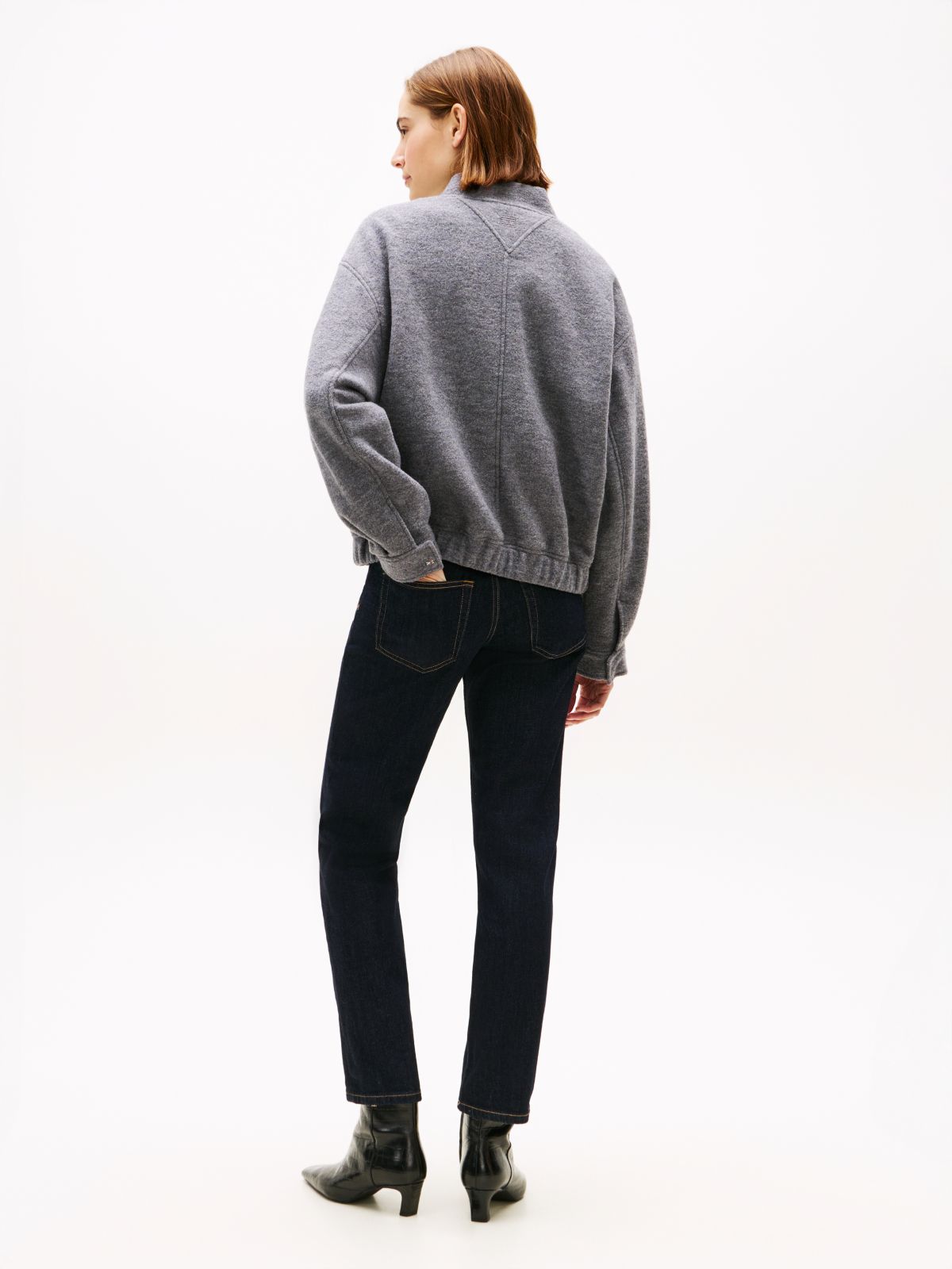 Textured Wool Blend Bomber Jacket — Grey