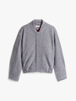 grey textured wool blend bomber jacket for women tommy hilfiger