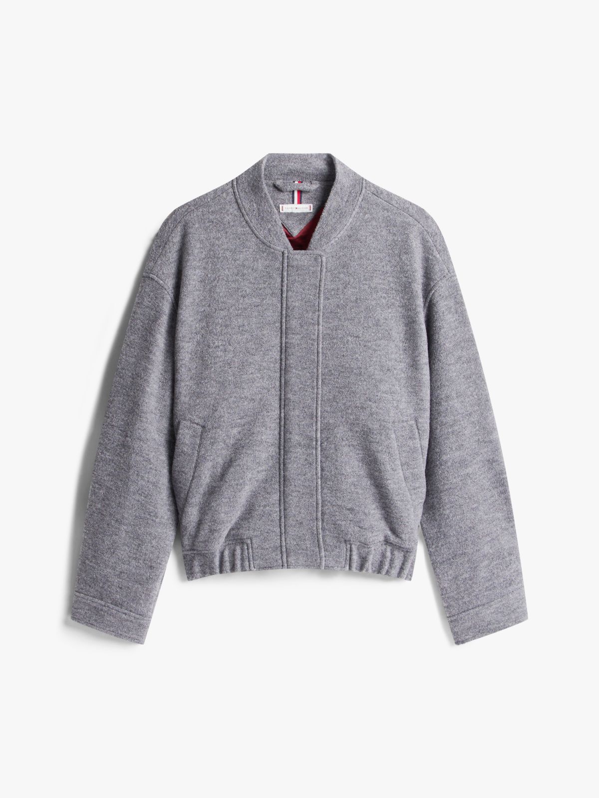Textured Wool Blend Bomber Jacket — Grey