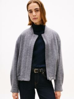 Textured Wool Blend Bomber Jacket — Grey 1