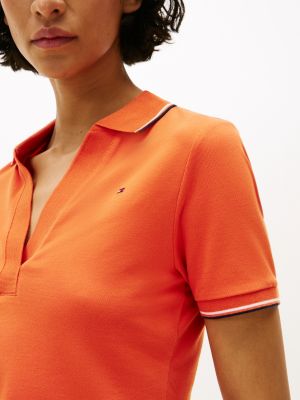 blue 1985 tipped slim fit polo shirt for women tommy hilfiger