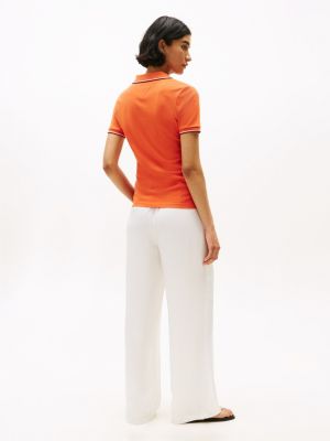 blue 1985 tipped slim fit polo shirt for women tommy hilfiger