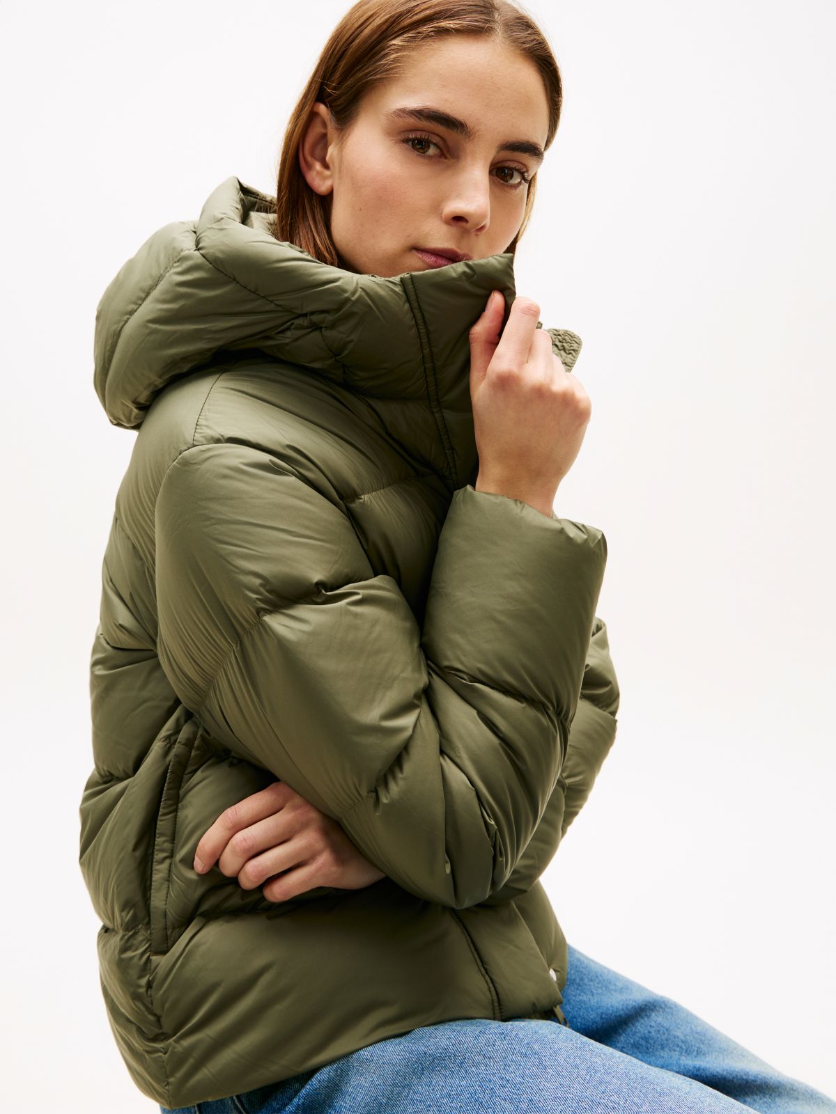 Down Hooded Puffer Jacket — Green