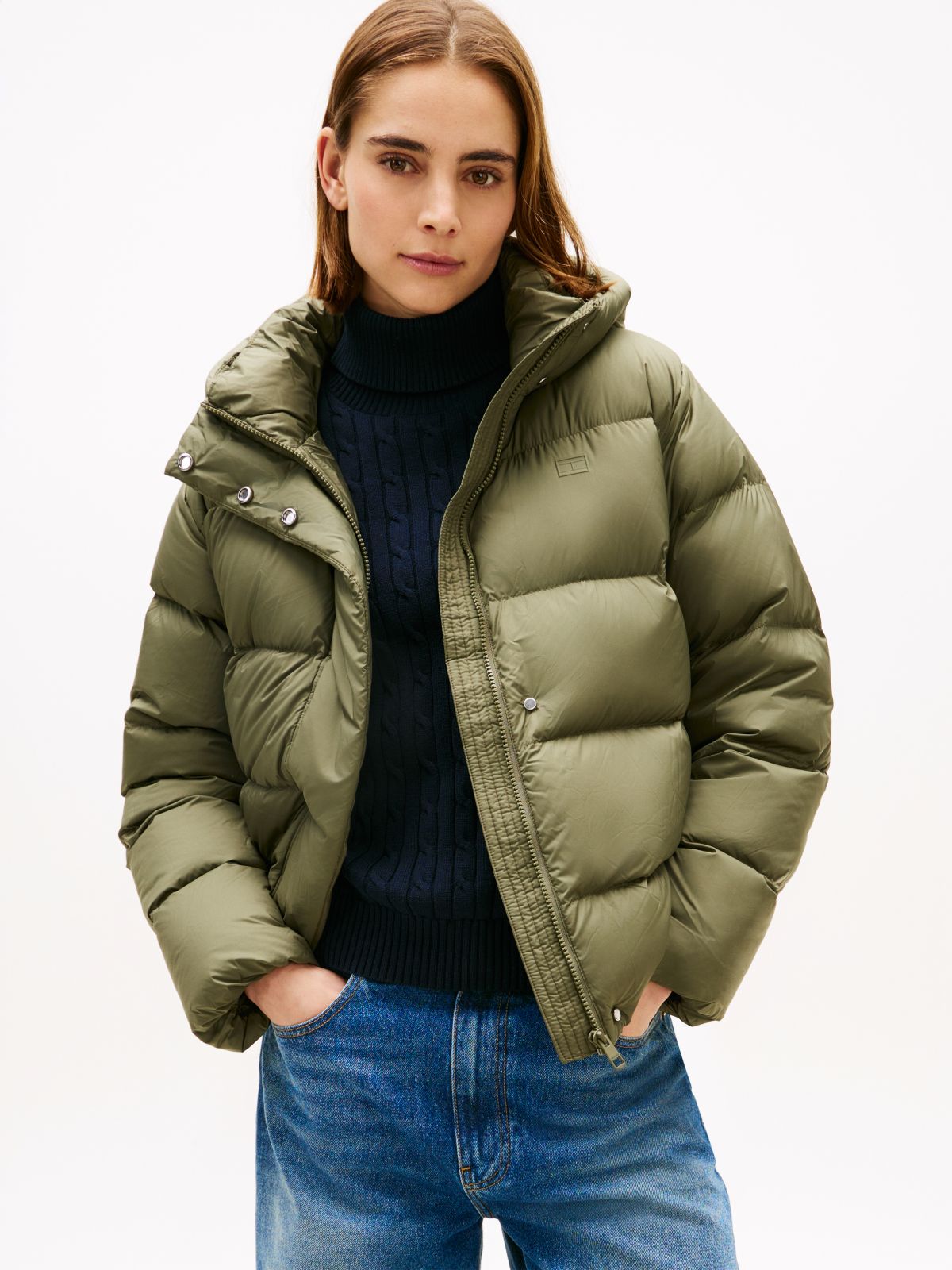 Down Hooded Puffer Jacket — Green